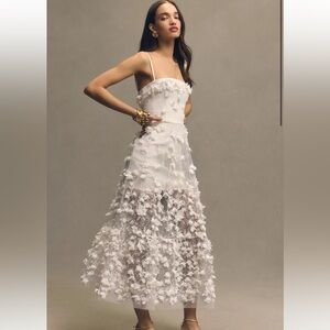 Helsi Audrey Square-Neck Floral Applique Sheer Midi Dress